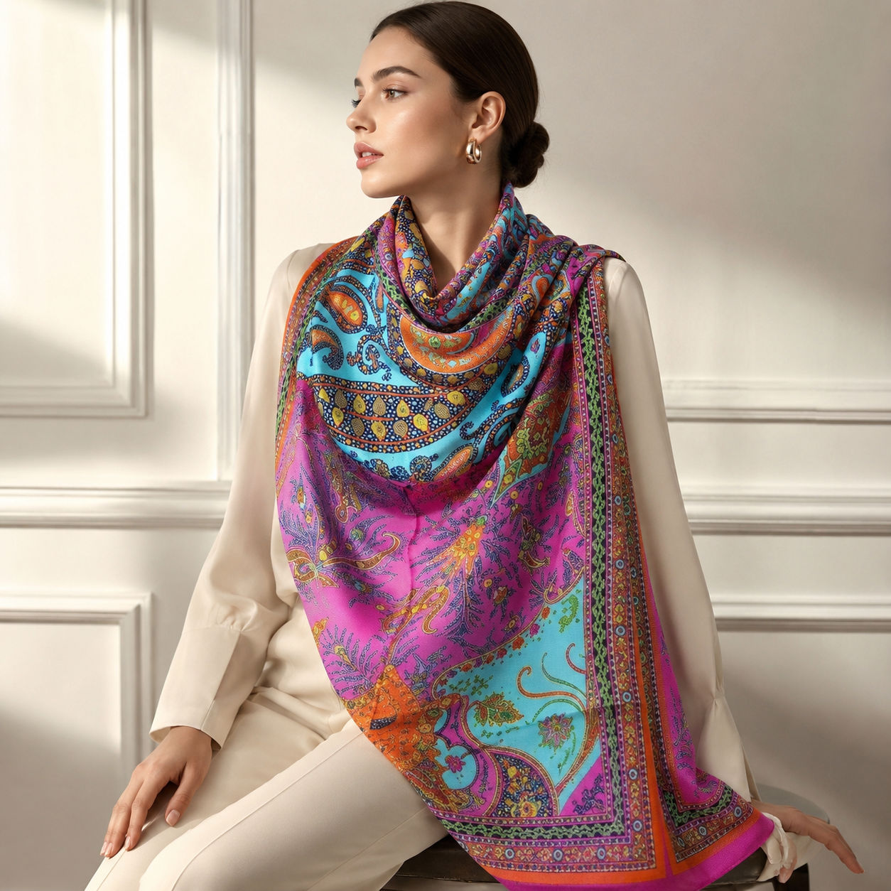 Digital Print Wool Paisley Scarf 266